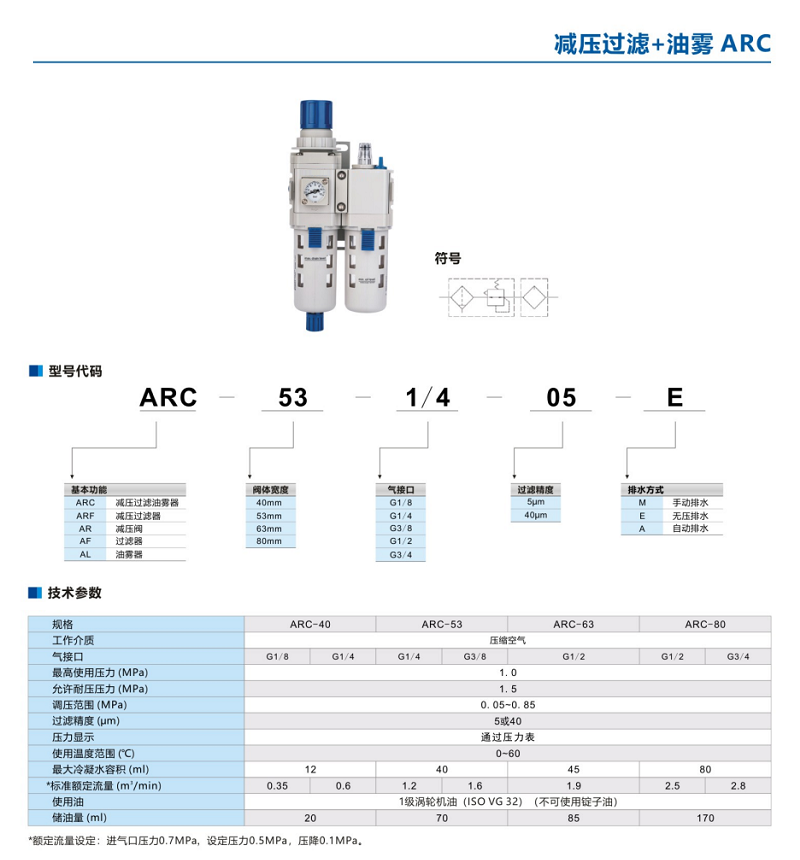 藤倉SMC氣源處理器減壓過濾器ARC-53-1/4-05-E系列(圖3)
