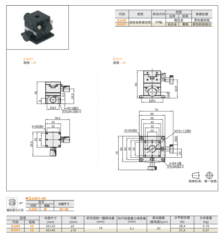 臺(tái)面方型DJU01/DJU11手動(dòng)位移滑臺(tái)(圖4)
