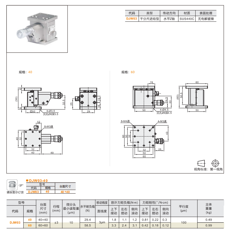 高精度DJWO1/DJWO3/DJW11手動(dòng)位移臺(tái)(圖6)